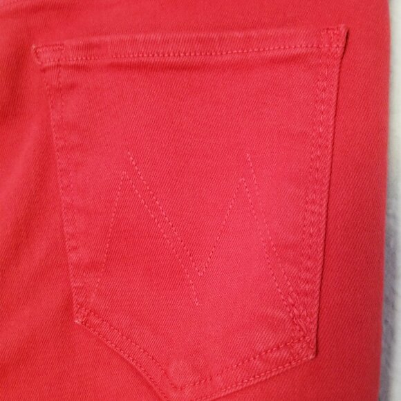 MOTHER The Insider High-Rise Crop Step Fray Jeans Hot Rod Red Size 30 $208 - Picture 11 of 16